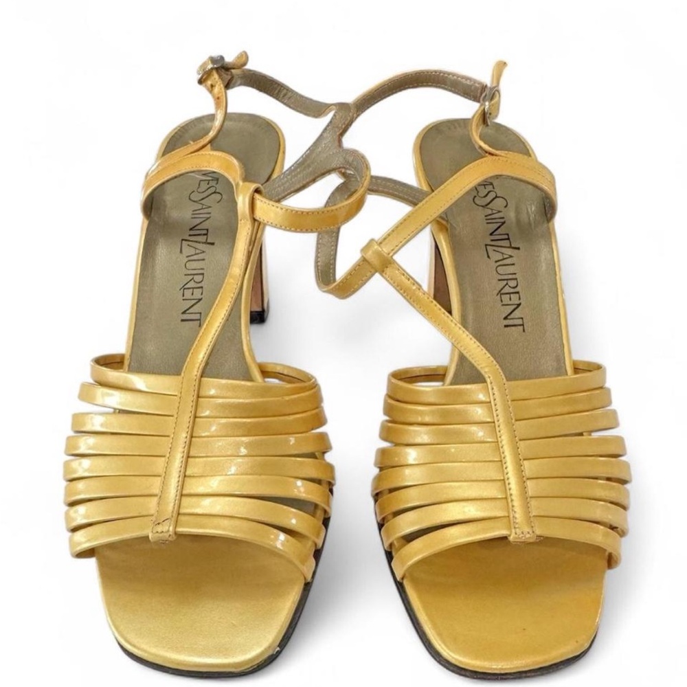 RARE Vintage Yves Saint Laurent Strappy Yellow Gold Leather Heels size 9